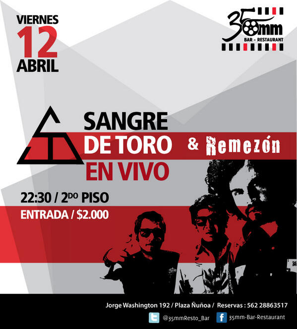 35mmResto_Bar's tweet photo. Banda de Rock con influencias latinoamericanas. Felipe Toro (El Cruce) Johan Pastene y Andres Silva #musicaenvivo http://t.co/gwmiQjfm3u