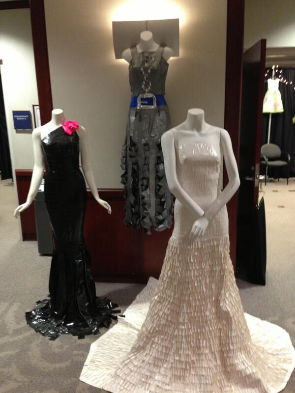 RileyKids's tweet photo. These dresses, on display at Promingdale's, were created by Riley supporter, Grady Neff out of DUCT TAPE!!! http://t.co/SYZ0tSpL9o