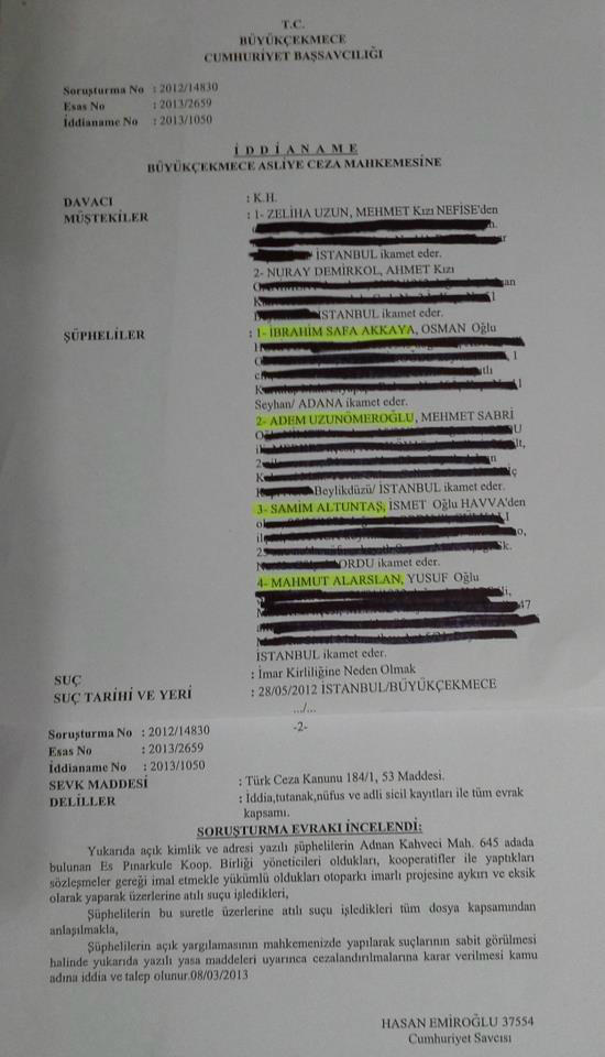 Pınarkule Yöneticileri Hakkında 645 imar adasını eksik yaptıklarından dolayı 6. Asliye Ceza mahkemesinde dava açıldı.