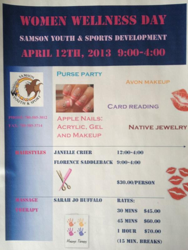 Women's Wellnes Day April 12, 2013. Please call in to book for massage w/SarahJo Buffalo. Hope to see u there Ladies