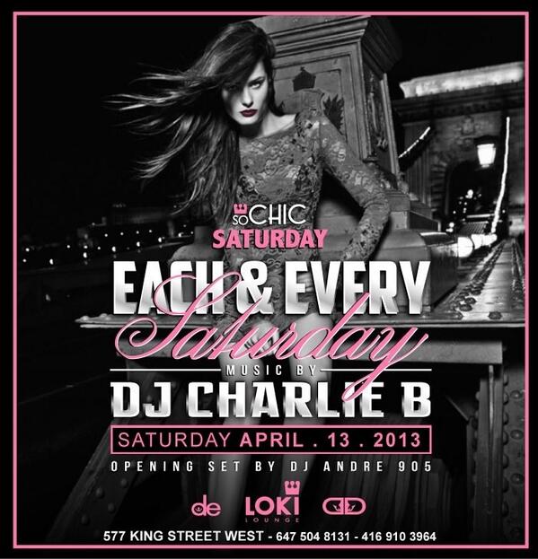 DynastyEventsTO's tweet photo. #SoChicSaturdays this weekend at @LokiLoungeTO music by @DjCharlieB #DynastyEventsTO #Toronto #NightLife @AMERSM http://t.co/IOhqlqzSVR