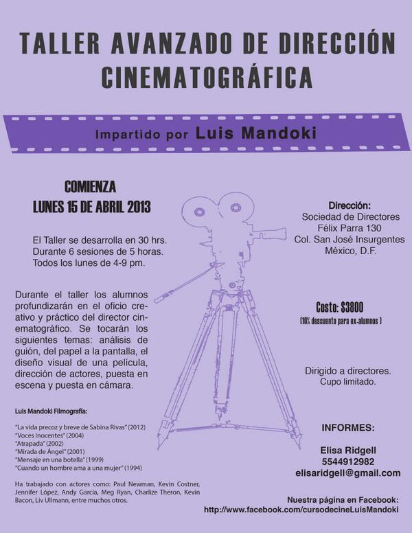 lmandoki's tweet photo. Comenzamos el lunes 15 de abril el Taller avanzado de dirección cinematográfica. http://t.co/us1ESkr8gA