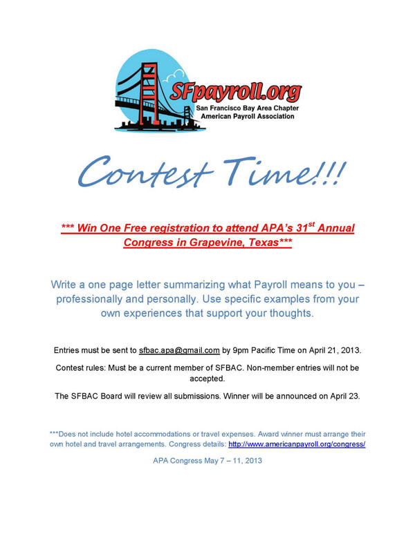 Want to attend #APA #Congress in TX? Sign up for membership to SFBAC @ sfpayroll.org  and enter our contest.