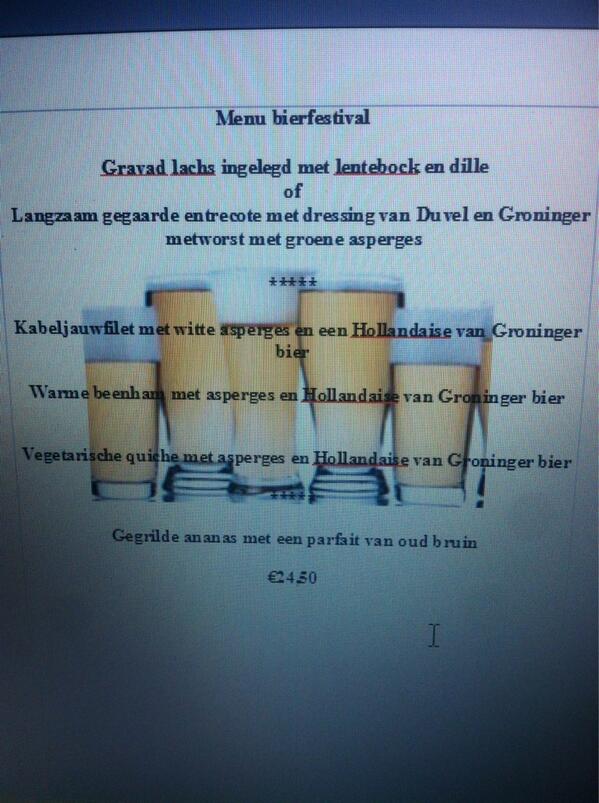restaurantCBR's tweet photo. Dit weekend speciaal bier menu! @BierGroningen http://t.co/Pgk2Pazifi