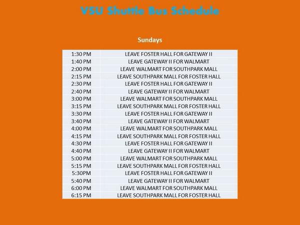 Shuttle schedule for Sunday!