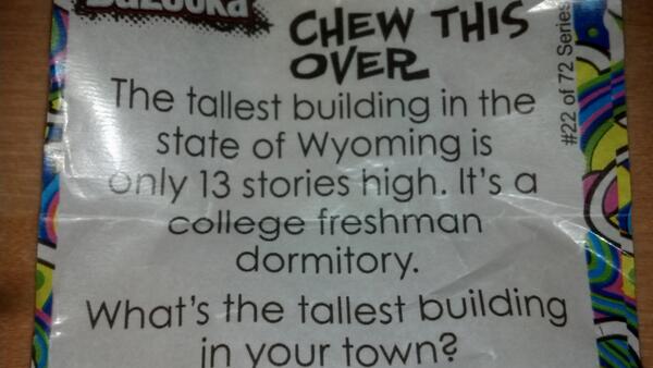 KCJohns13's tweet photo. Wyoming sucks. But Bazooka Joe rules. http://t.co/KLOFZBystA