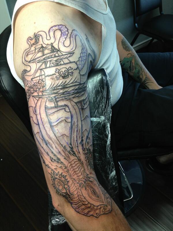 reverent tattoo on twitter pirateship kraken halfsleeve by