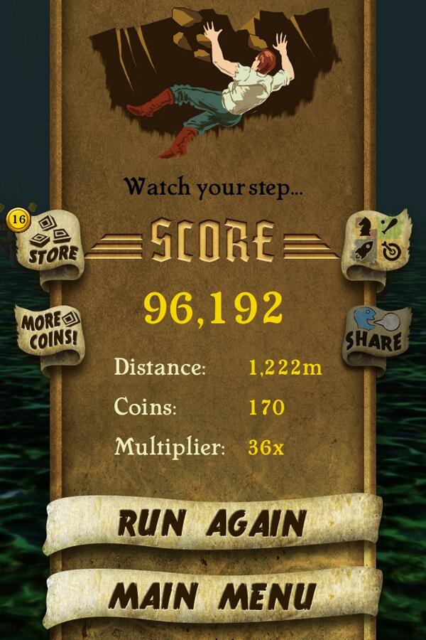wir24's tweet photo. I got 96,192 points while escaping from demon monkeys. Beat that! http://t.co/NNoyYVex3J #TempleRun http://t.co/5zpbk0Gy3Z