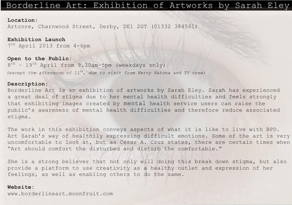 @KevinPHudson My art exhibition about being a mental is open mon-fri 9.30-5 til 19th April - still a wk left!