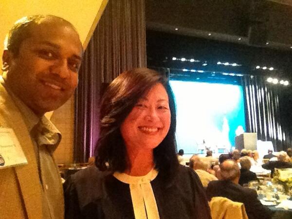 sree's tweet photo. [photo] @columbiajourn alum who makes our reunion possible: @IrenaChoiStern! (on stage: @SuzanneMalveaux) #cuj100 http://t.co/3FjcmI69pH