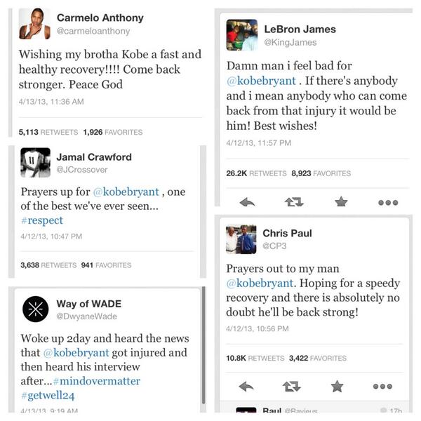 Team_KB24's tweet photo. Kobe getting love from all-around the NBA (via Twitter). #GetWellKobe http://t.co/jJjrI5Z2Bd