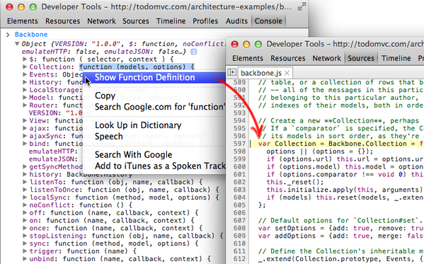 ChromiumDev's tweet photo. DevTools protip: Right-click on functions to jump to their definition. h/t @ELV1S ☄ http://t.co/5Bk9WoD29F