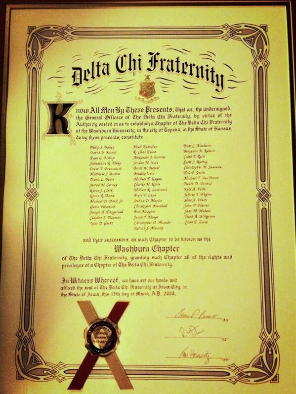 Look what we dug up...Washburn Chapter Charter!
