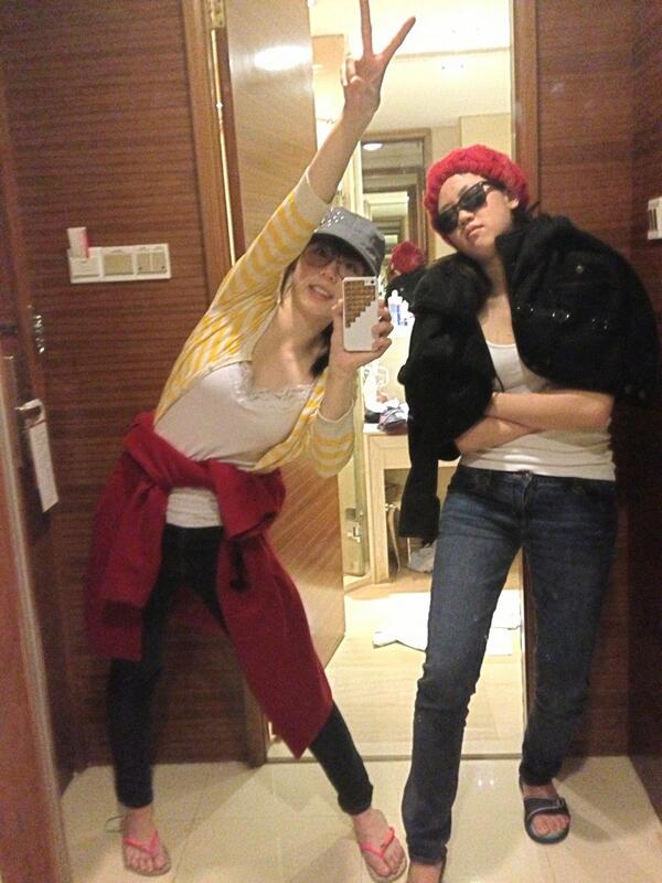 ArielHsing's tweet photo. Here's a pic of me and Erica Wu dressed as creepy ppl in China. Because yes, that's what we did in our free time. XD http://t.co/gEYJktNrrC