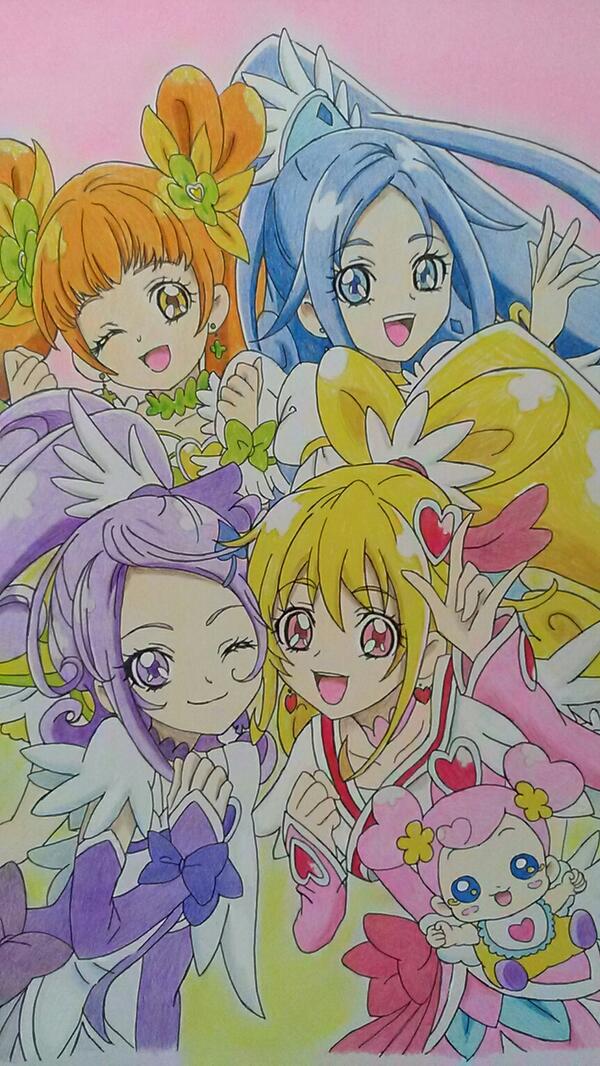 色鉛筆画家 森千広 ドキドキプリキュア キャラクター達 描いた色鉛筆画ですf 背景は パステルです Http T Co Qfjqchmd3a