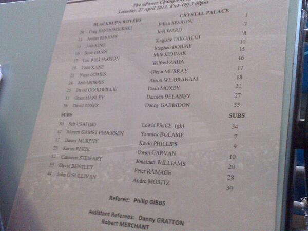 NazPremji's tweet image. Blackburn v Crystal Palace Team Sheet! #bbcfoootball #bbcfinalscore