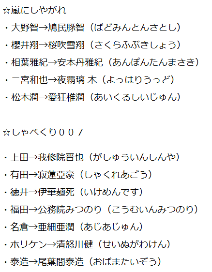 V Tanu ゴールデンボンバー命名 ボンバーネームまとめ 嵐にしやがれ しゃべくり007 Http T Co Cxd1tvlh7u