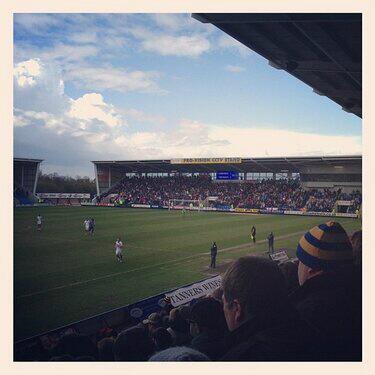 AwayFansOnTour's tweet photo. Portsmouth fans at Shrewsbury today #pfc #pompey http://t.co/ZmFthgiVDE