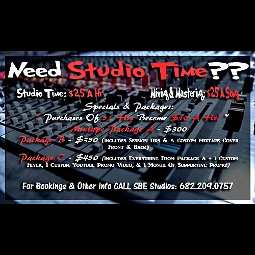 SteeleionSBE's tweet photo. PRICES GOIN UP MAY 1ST! CALL @SBEStudiosDFW AN BOOK YOUR SESSION TODAY!! [682.209.0757] http://t.co/Hj82SHDNuB