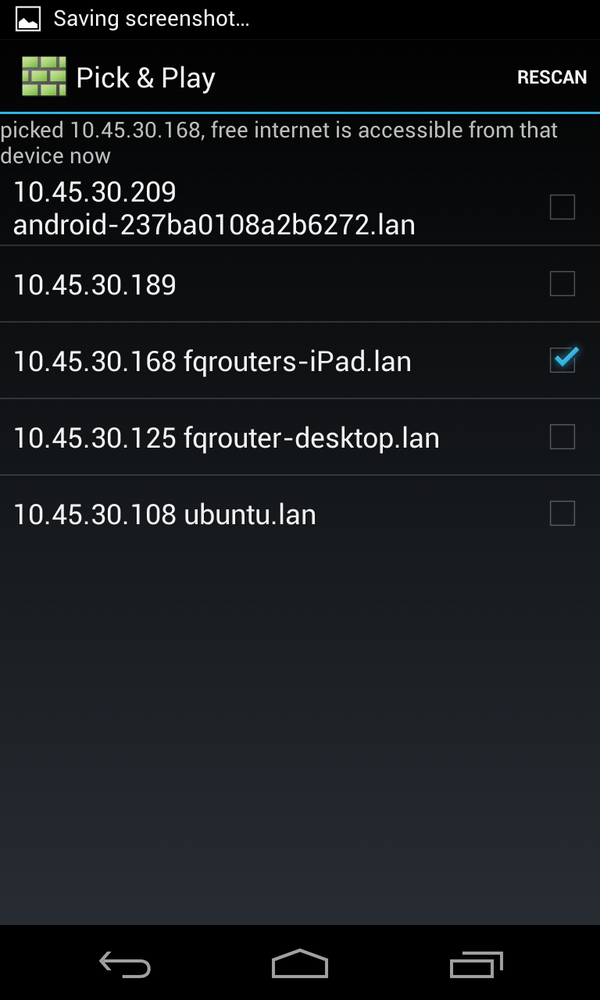 fqrouter's tweet image. 一键让手机翻墙算什么？手机做无线中继路由器，共享翻墙网络？这样还不够！咱还能列出局域网里的所有机器，点哪台机器，就让哪台机器翻墙。一人得道，鸡犬升天的时代已经来临，下载fqrouter： fqrouter.tumblr.com/post/490728230…