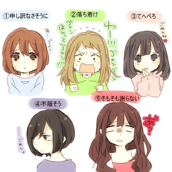 恋する 心理テスト あなたの謝り方は 申し訳なさそうに 落ち着きがない テヘペロでごまかす 不服そうに 謝らない あなはどれかな 私は だょ Rtして皆にも聞いてみてね Http T Co Jcqjtczjto