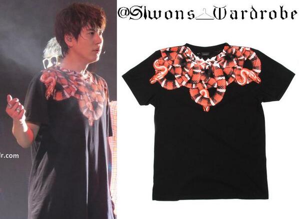 S__wardrobe's tweet photo. 130425 #SS5Chile Kyuhyun wore MARCELO BURLON's Snakes Printed Cotton Jersey T-Shirt, £127 http://t.co/Lr1oL7fNKi