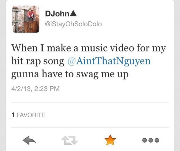 AintThatNguyen's tweet image. You won't need me to swag you up anymore, you got all the kicks and fly shit up there homie @iStayOhSoloDolo #RIPDJ