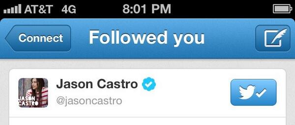 So Jason Castro's following OU Alpha Gam...are you?? :) #GoGam #lovehismusic #jasonjasonjason ❤💛💚