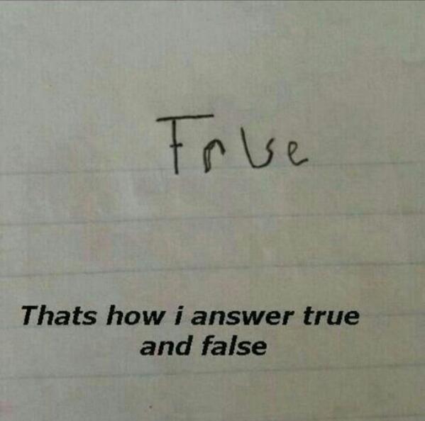 DUBAInation's tweet photo. Thats how i write TRUE or FALSE !!!! HAHAHAHAHAH http://t.co/fDf0ZlN4PR