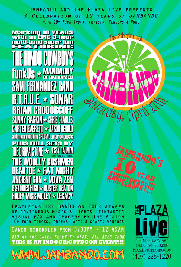 jambando's tweet photo. The 8th Annual Spring Jambando, Saturday, April 27th
http://t.co/YkP1E1Qdu1 @PlazaliveOrl @jambando #orlando #music http://t.co/5NdTzF9NYx