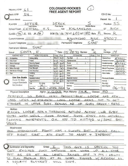 "You get excited just watching him warm up." High school report on Jeter to be featured in scouts exhibit in Coop.