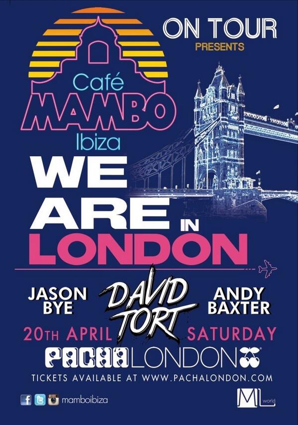 TBrocher's tweet photo. RT @mamboibiza: This weekend the Mambo crew will be @ #London! @PachaLondonUK @davidtort @andybaxteribiza @DjJasonBye http://t.co/K2s840n8mV