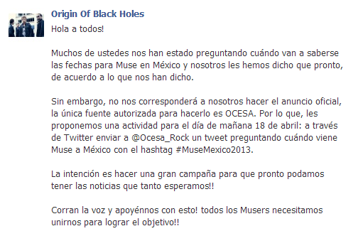 oobhmexico's tweet image. ¿Quieren ya las fechas para #MuseMexico2013? aquí les decimos cómo podemos saberlas más pronto!