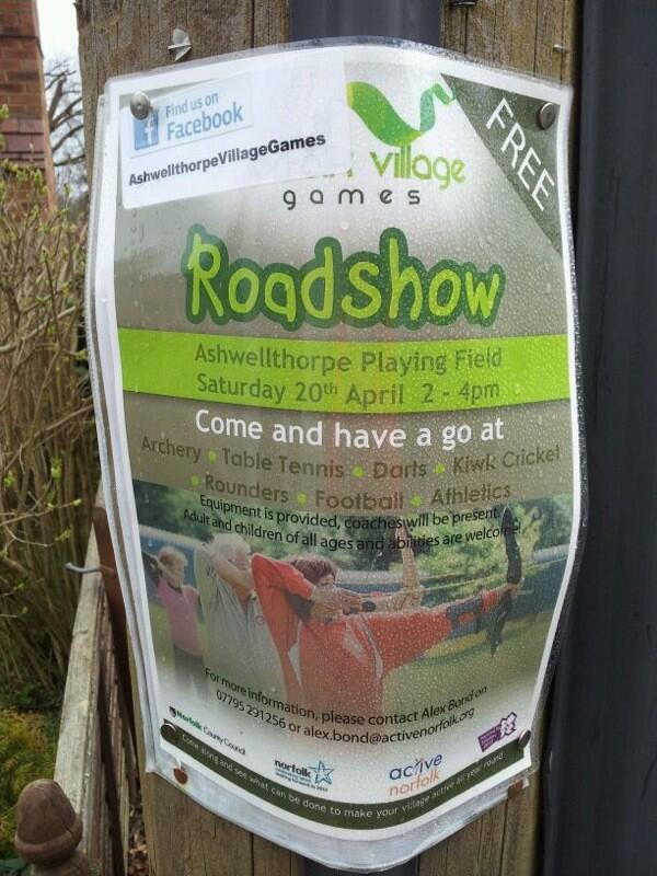 NorfolkVGames's tweet photo. Ashwellthorpe advertising their roadshow this weekend, come along and join in for FREE!! #NorfolkVillageGames http://t.co/c3mb07ljK8