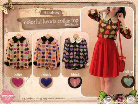 VioletOS_'s tweet image. colorful hearts collar top @87rb, bahan sifon, fit to L