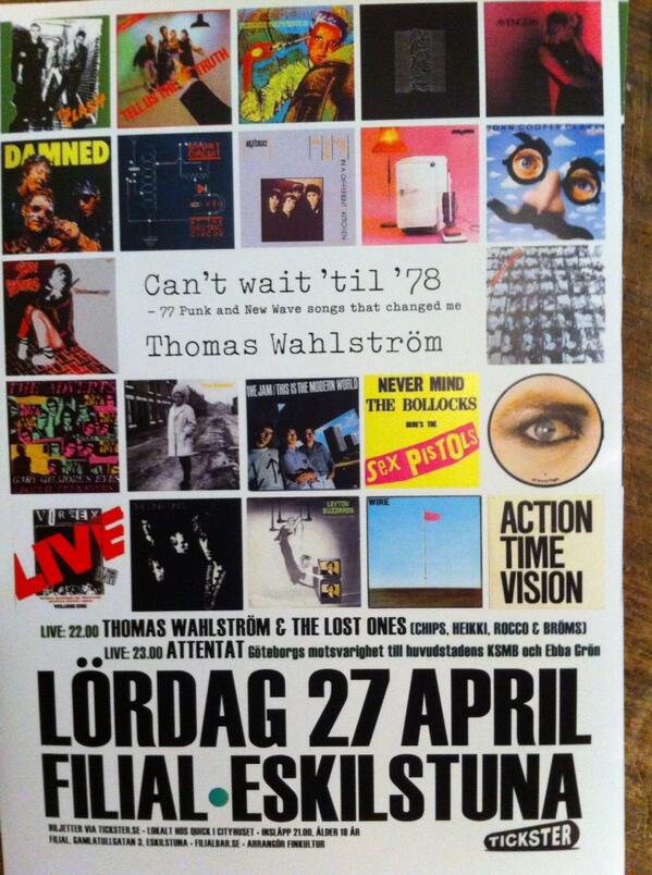 WahlstromThomas's tweet photo. Nästa lördag! Bokrelease med Thomas Wahlström&amp; the Lost ones + Attentat  Filial Eskilstuna. #can'twaittil78 #punk http://t.co/NdjtOrO0KG