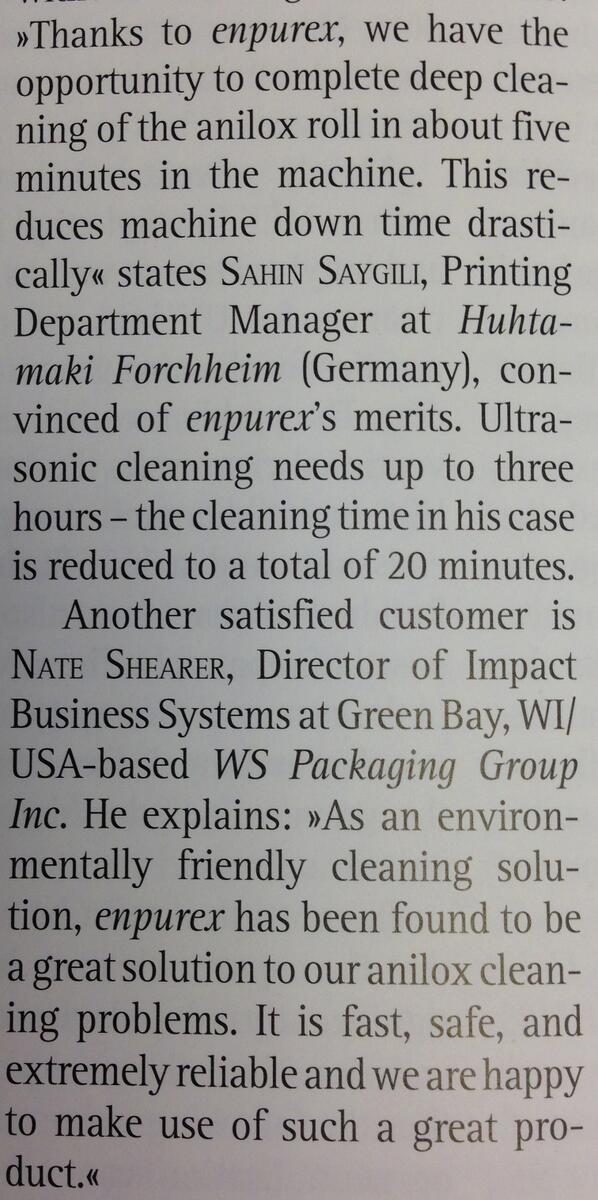 See what Huhtamaki & WS Packaging Group Inc say about Enpurex & the competition. (Courtesy of Flexo-Gravure Global)
