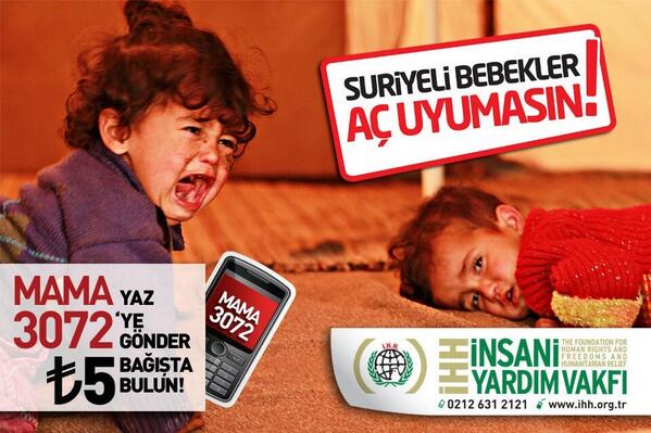 Bebeklerin sadece şekerli su ile beslenebildiği Suriye’de, yüzbinlerce masum yavru aç uyuyor ( 1sms 1mama )