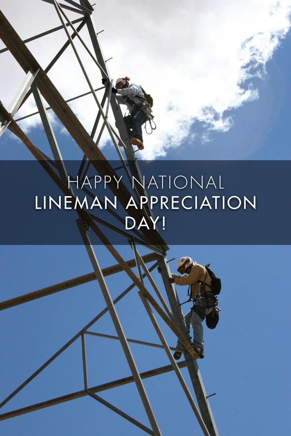 SRPconnect's tweet photo. Happy National Lineman Appreciation Day and National High Five Day! RT to give 'em a Twitter high five #thankalineman http://t.co/wL6wnnY72D