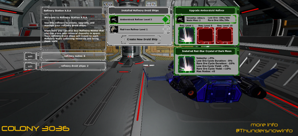 ThundersnowInfo's tweet photo. New Colony 3036 screen! Upgrade Refiner Ships with Crystals- these Crystals will be used everywhere #unity3d #gamedev http://t.co/U5gabEKitM