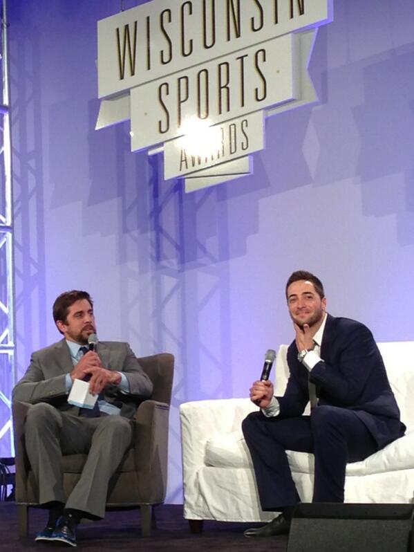Brewers's tweet photo. Wisconsin's MVPs at tonight's @WISportsAwards Ryan Braun & @AaronRodgers12 #WisconsinSportsPride http://t.co/OQe2OVUK8y