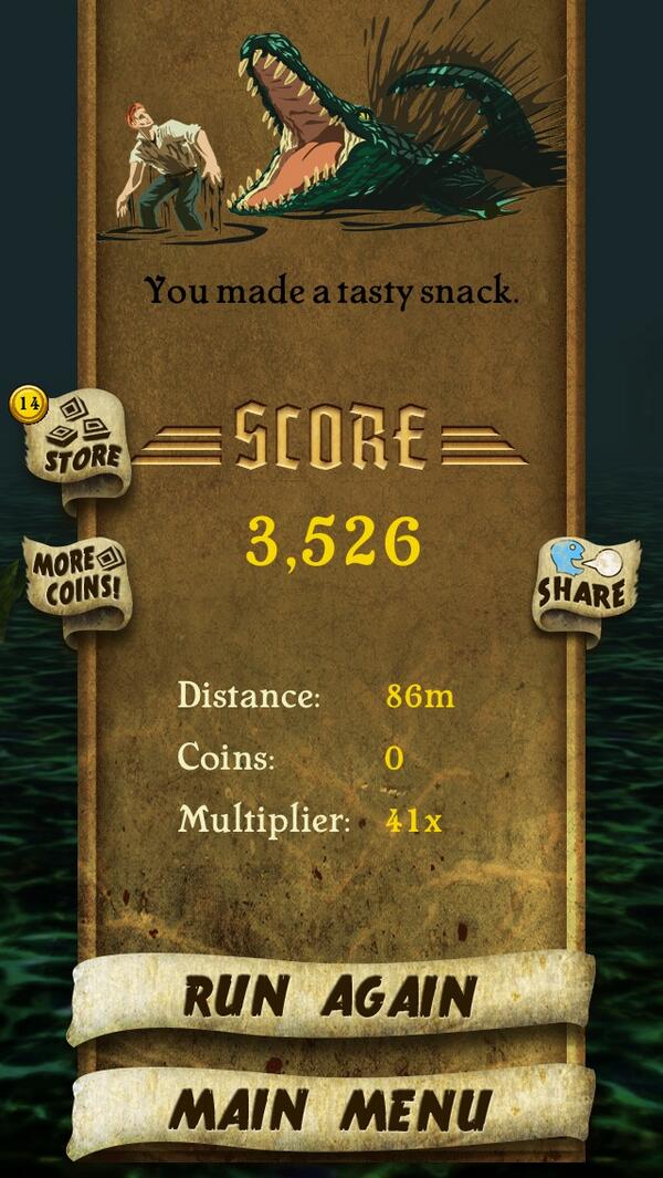 edkwarts's tweet photo. I got 3,526 points while escaping from demon monkeys. Beat that! http://t.co/U2L5KiAnW2 http://t.co/dQ63VwzAxZ