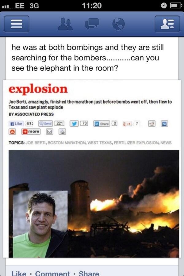 pmckenzie222's tweet photo. He was at both bombings and the police are still looking for clues to who the bombers are. Run for the hills!!!!! ! http://t.co/i9iYCtWAbu