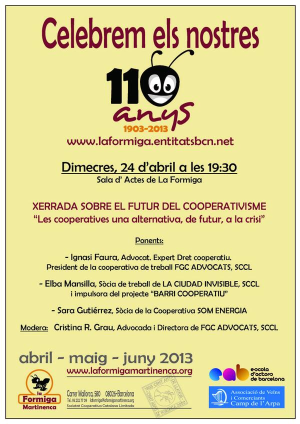 #110Aniversari de <a href="/fm_laformiga/">LaFormigaMartinenca</a> Xerrada: Cooperativisme alternativa de futur ? Dia 24 a 19.30h #LaFormigaMartinenca