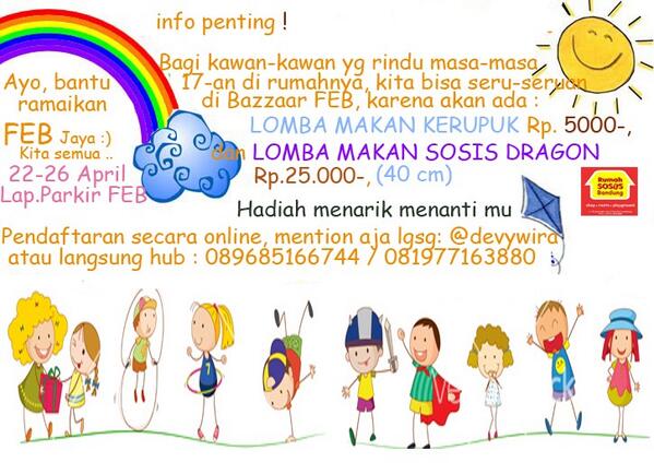 ikuti lomba makan kerupuk dg pendaftaran 5rb rupiah, berkesempatan memenangkan uang tunai Rp.350.000