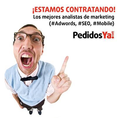 pedidosya's tweet photo. ¡ESTAMOS CONTRATANDO! Los mejores Analistas para #Adwords, #SEO y #Mobile. Envianos tu CV a talentos@pedidosya.com http://t.co/GYx7R7H6CI