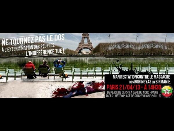 _Pourquoi's tweet photo. Dimanche manifestation contre le massacre des Rohingyas faites passer :) (j'y serai in sha Allah) http://t.co/waCCxUV7hI