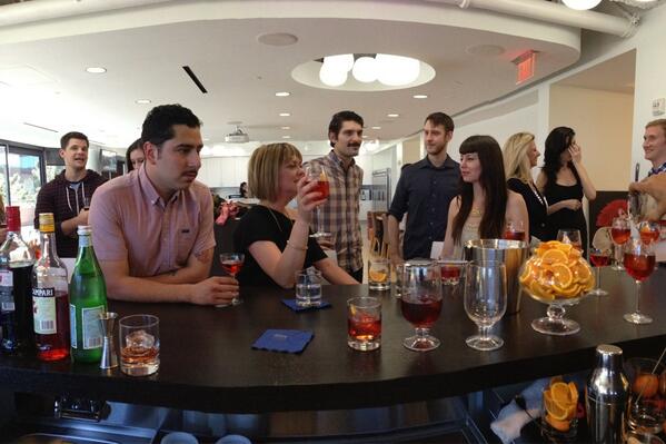ryesf's tweet photo. Christening the new @CampariAmerica HQ bar. Amazing space http://t.co/rTqMj230v0