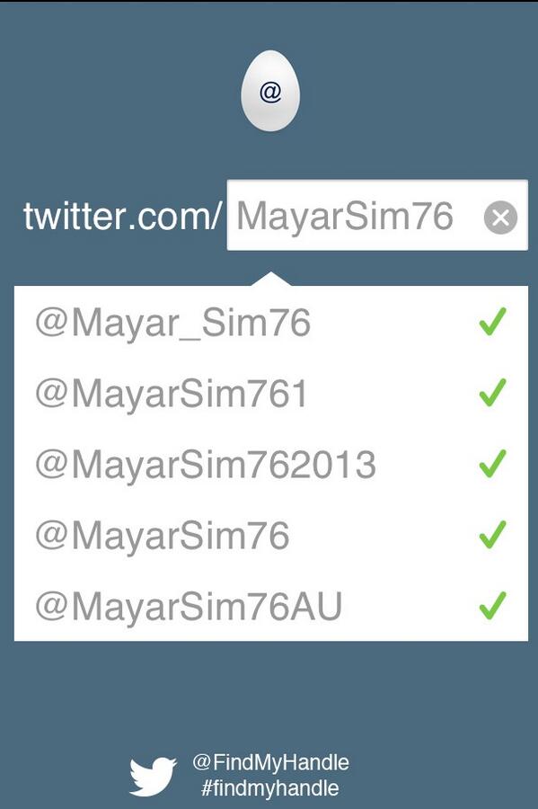 findmyhandle's tweet photo. Thanks for following @msimsim76 Here are some other possible Twitter handles for you #findmyhandle http://t.co/on7tfUunp7