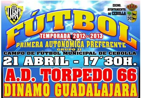 CebollaenToledo's tweet photo. ¡FÚTBOL! Domingo 21-Abril, 17.30h - Campo de Deportes Cebolla; encuentro de liga.: @ADTORPEDO66  - DINAMO GUADALAJARA http://t.co/EINre4aqXr